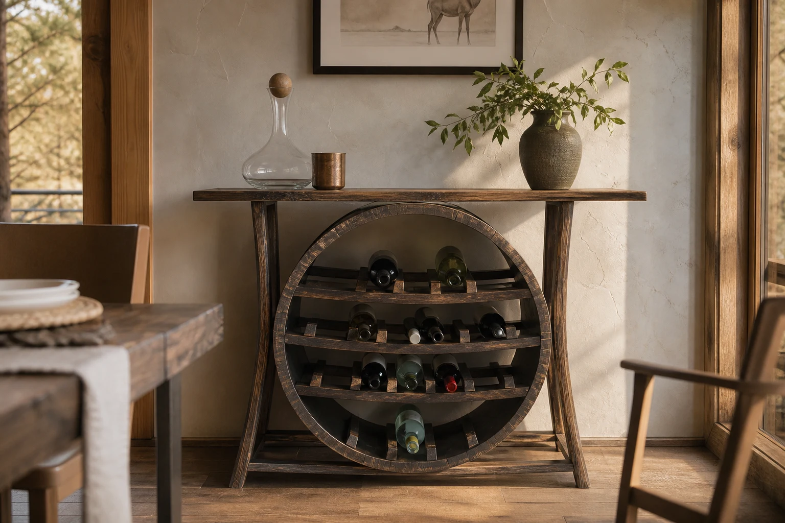 Carolina Barrel Co. circular barrel wine-storage console