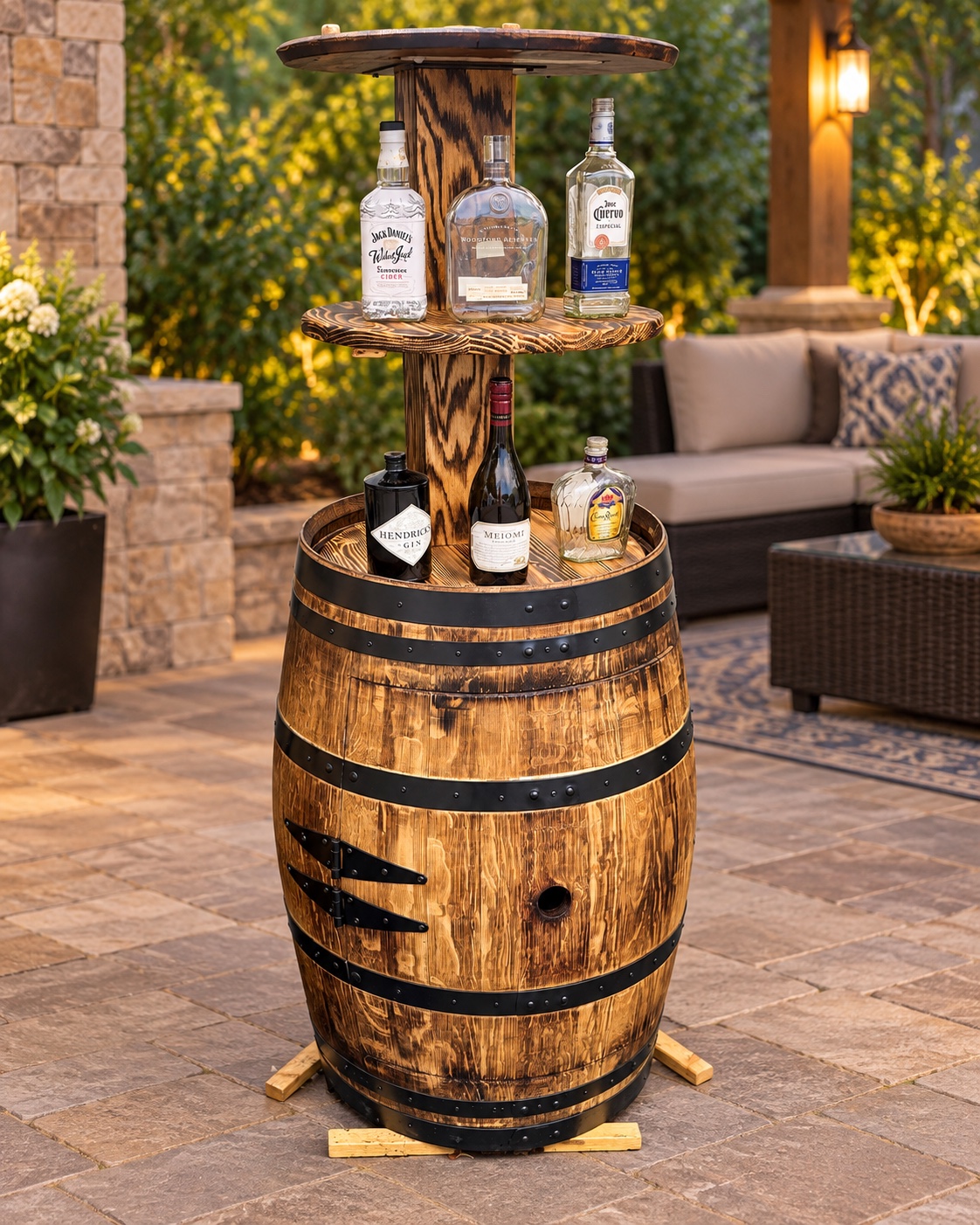 Carolina Barrel Co. Lift Barrel raised for an outdoor whiskey service